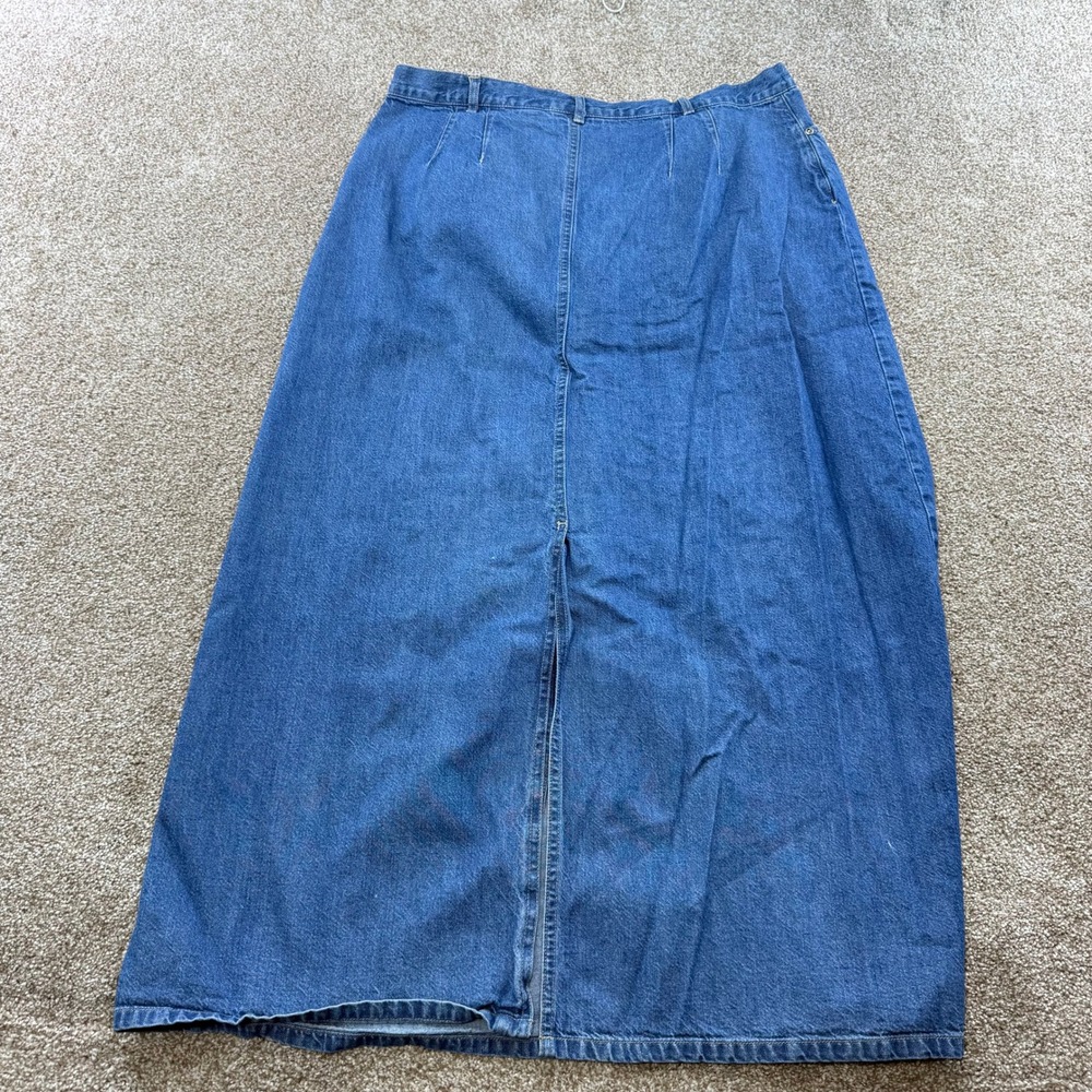 Crazy Horse Vintage Denim Maxi Skirt 16 Blue High Rise Long Slit Y2K - Picture 3 of 11